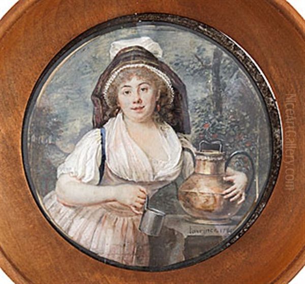 Kvinna Med Glas Och Vattenkanna I Parklandskap Oil Painting by Niklas Lafrensen the Younger