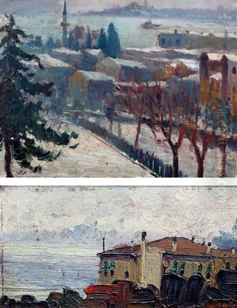 Karli Peyzaj; Peyzaj (2 Works) Oil Painting by Mehmet Ali Laga