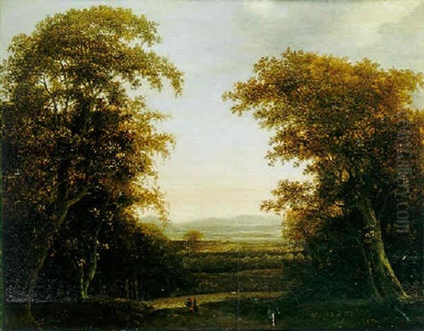 Paysage De La Campagne Hollandaise Avec Une Allee Dans Un Sous-bois Oil Painting by Jan De Lagoor