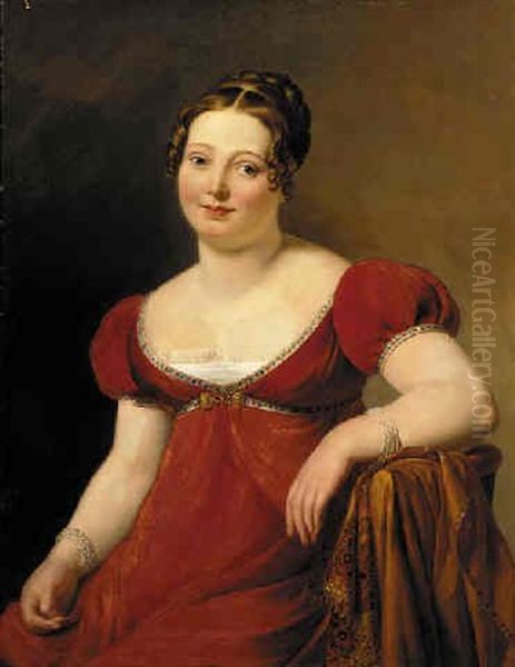 Portrait Of A Lady In An Empire Style Dress, Seated In A Chair Oil Painting by Anthelme Francois Lagrenee