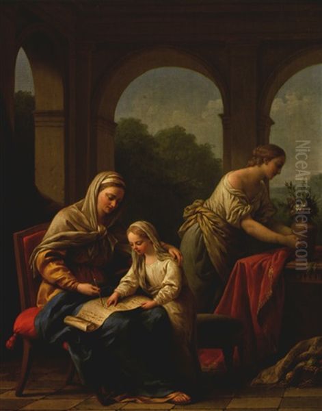 Sainte Anne Enseigne A Lire A La Sainte Vierge Oil Painting by Louis Jean Francois Lagrenee