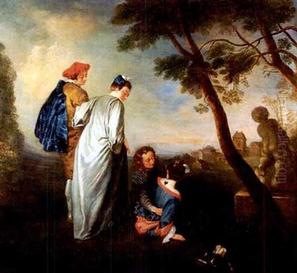Elegant Couples On A Hilltop With Dog Oil Painting by Louis Jean Francois Lagrenee