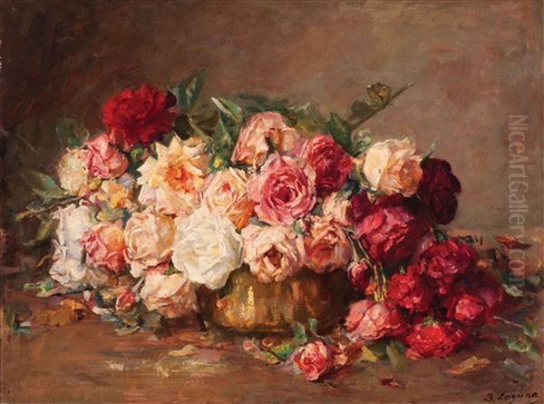 Still Life With Roses Oil Painting by Baruch Lopes de Leao Laguna