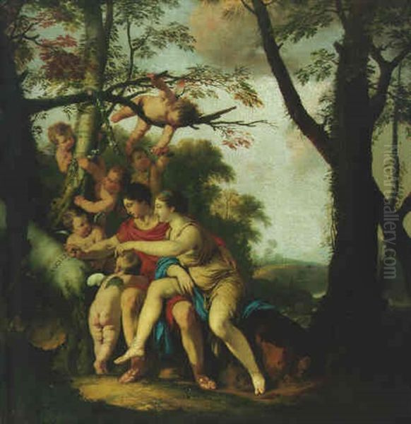 Angelico And Medoro Oil Painting by Laurent de (LaHyre) LaHire