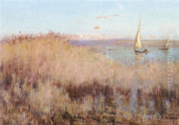 Sailboats Nearing A Marshland Oil Painting by William James Laidlay