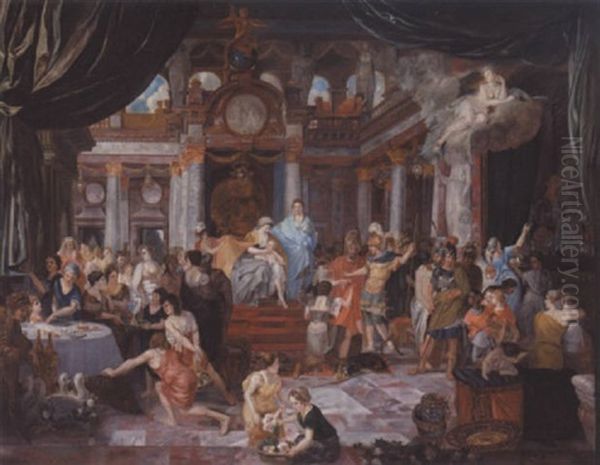 Romersk Paladsscene Med Folkelive Omkring Kvinde Og Barn Pa En Trone Oil Painting by Gerard de Lairesse