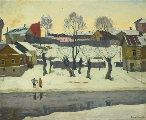 Winter Scene Oil Painting by Arnold Borisovich Lakhovsky