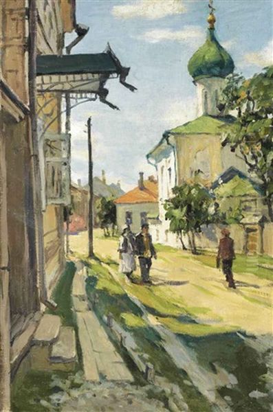 A Sunny Street Oil Painting by Arnold Borisovich Lakhovsky