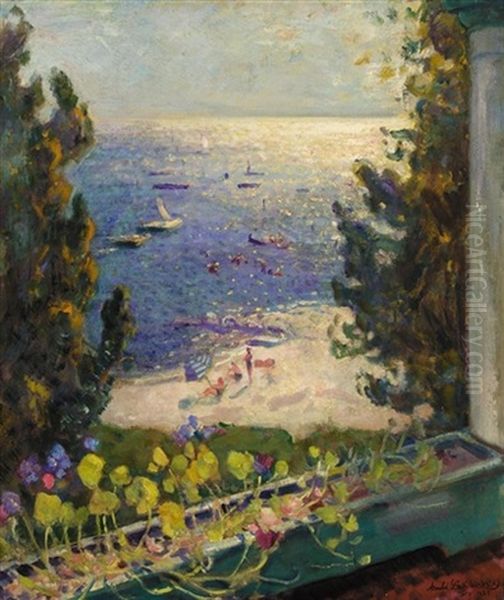 Terrace Overlooking The Beach, Long Island Oil Painting by Arnold Borisovich Lakhovsky