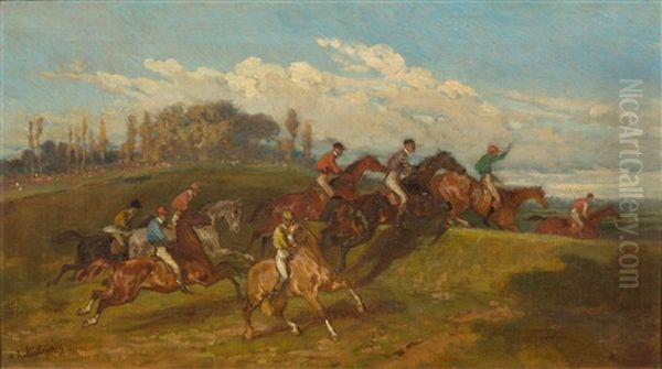 The Horserace Oil Painting by Francois-Hippolyte Lalaisse