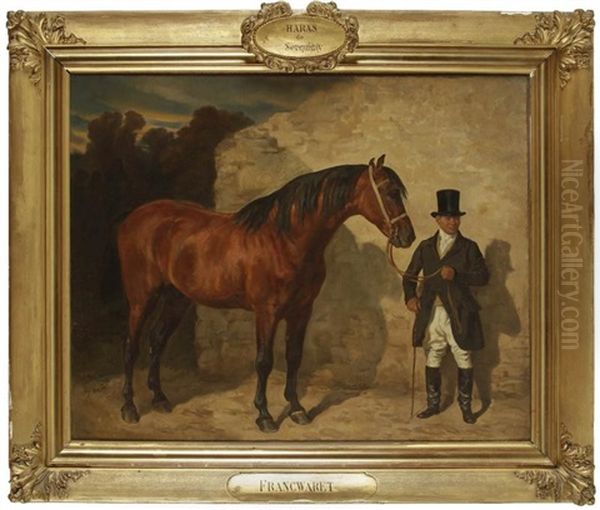 Cheval Francwaret Et Son Proprietaire, Haras De Serquigny Oil Painting by Francois-Hippolyte Lalaisse