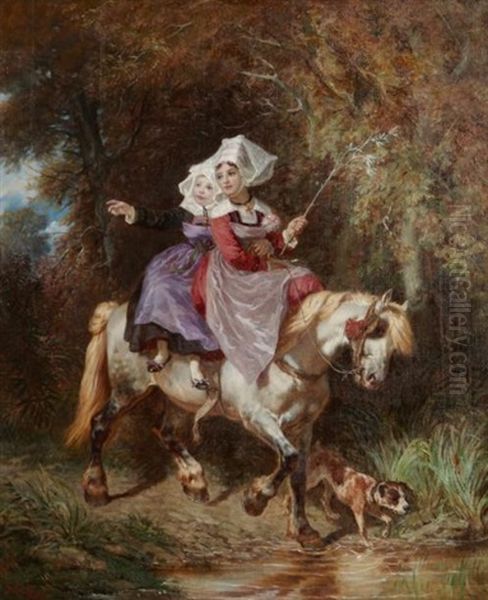 Deux Jeunes Filles Sur Un Poney Oil Painting by Francois-Hippolyte Lalaisse