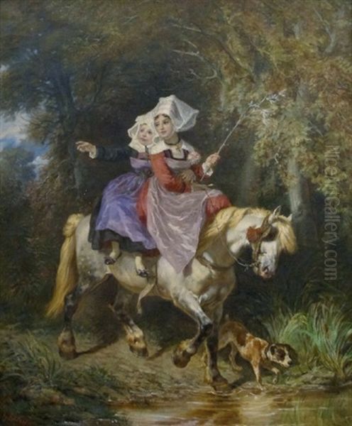 La Promenade A Cheval Oil Painting by Francois-Hippolyte Lalaisse