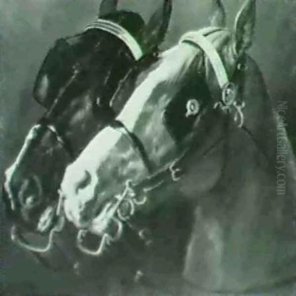 Two Horses Oil Painting by Francois-Hippolyte Lalaisse