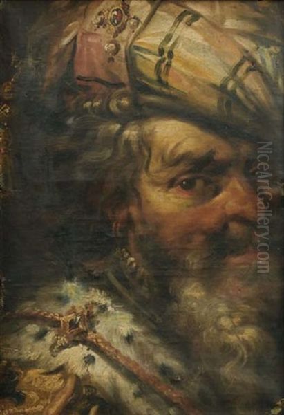 Tete D'homme Enturbanne Oil Painting by Georges Lallemand (see Lallemant)