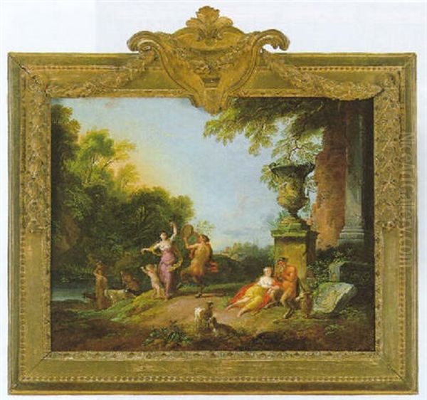 Tanzende Nymphen Und Satyrn In Einer Bewaldeten Fluslandschaft Oil Painting by Jean Baptiste Lallemand
