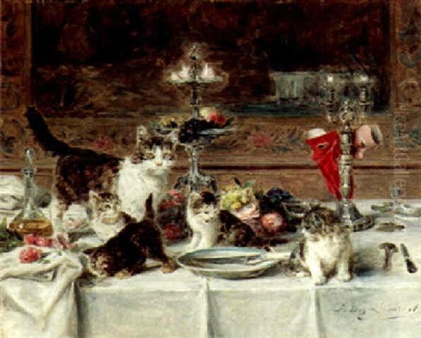 A Kitten Masquerade Oil Painting by Antoine Eugene Lambert