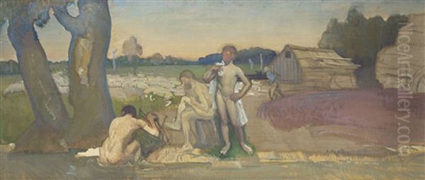 Landscape With Figures Oil Painting by George W. Lambert