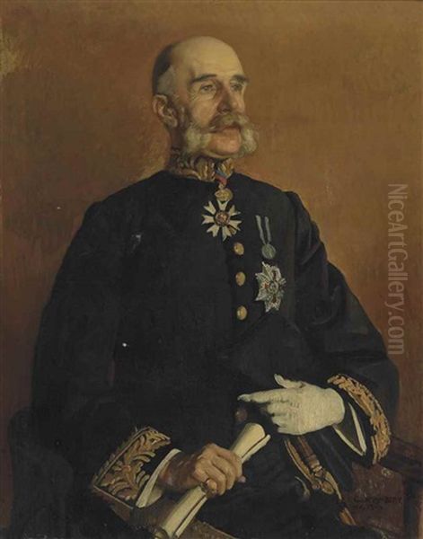 Portrait Of A Courtier, Probably A Privy Counsellor, Seated Three-quarter Length, Holding A Scroll Oil Painting by George W. Lambert