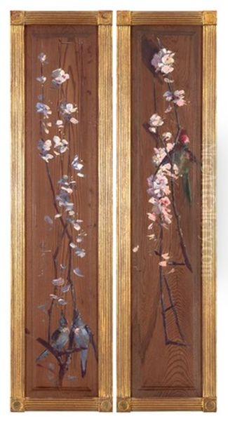 Blossom And Bird Design Oil Painting by George W. Lambert