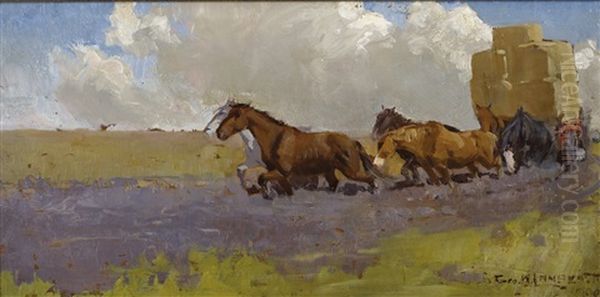 Across The Black Soil Plains (sketch) Oil Painting by George W. Lambert