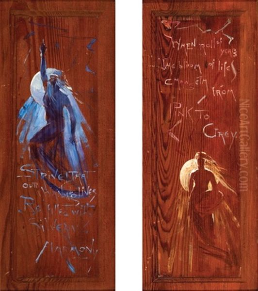 Two Wood Panels Oil Painting by George W. Lambert