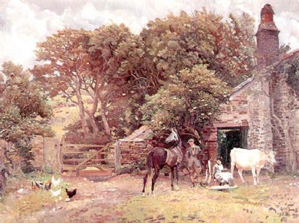 Bossiney Farmyard Oil Painting by George W. Lambert