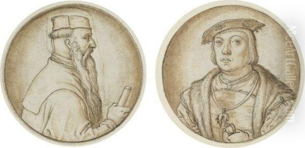 Head-and-shoulders Portraits: An Elderly Bearded Man InProfile, And A Younger Man, Full Face Oil Painting by Barthel Beham