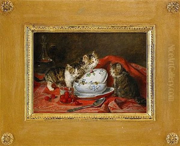 Lekande Kattungar Oil Painting by Louis Eugene Lambert