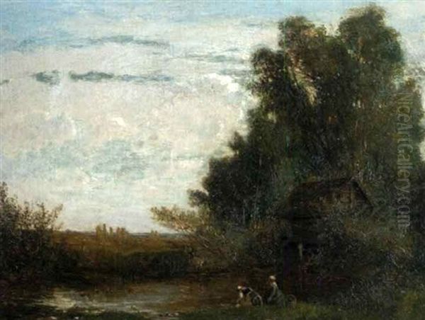 Les Lavandieres Oil Painting by Emile Charles Lambinet