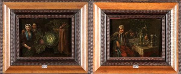 Interieurs Animes Aux Legumes (pair) Oil Painting by Jan Baptist Lambrechts