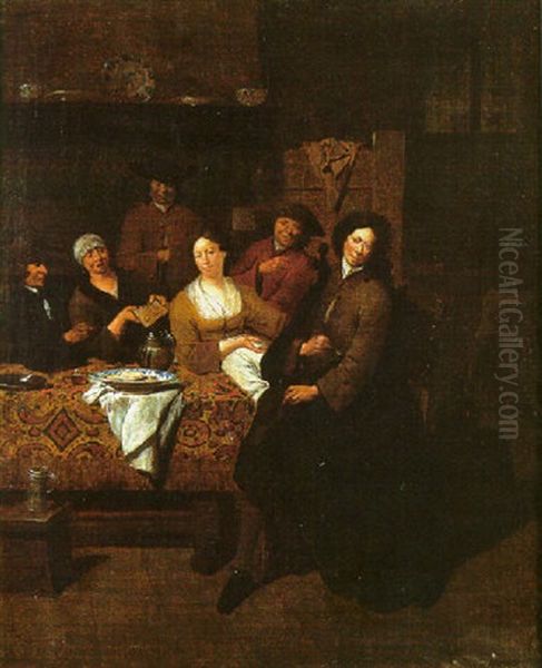 A Tavern Interior With Figures At A Table Oil Painting by Jan Baptist Lambrechts