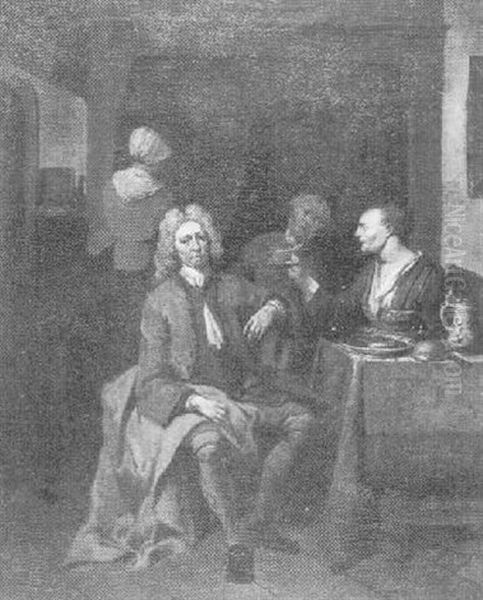 Three Men In A Tavern Oil Painting by Jan Baptist Lambrechts