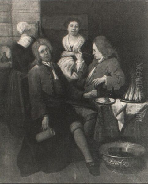 Tavern Interior Oil Painting by Jan Baptist Lambrechts