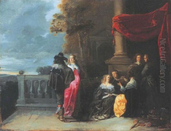 Personnages Elegants Jouant De La Musique Et Conversant Oil Painting by Christoffel Jacobsz. Van Der Lamen