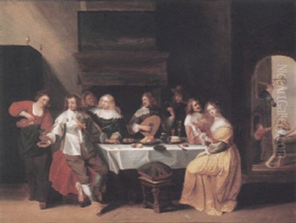 Interior With A Banquet Scene Oil Painting by Christoffel Jacobsz. Van Der Lamen