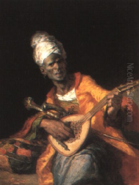 The Mandoline Player Oil Painting by Francisco Lameyer