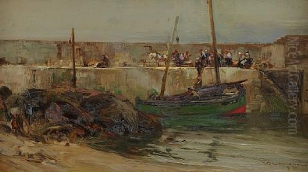 An Angus Harbor Oil Painting by William Bradley Lamond