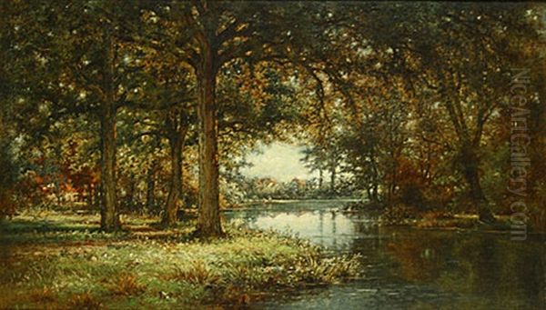 Rivier In Het Bos (riviere Dans Le Foret) Oil Painting by Jean Pierre Francois Lamoriniere