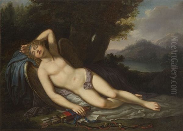 Sleeping Cupid Oil Painting by Johann Baptist the Younger Lampi