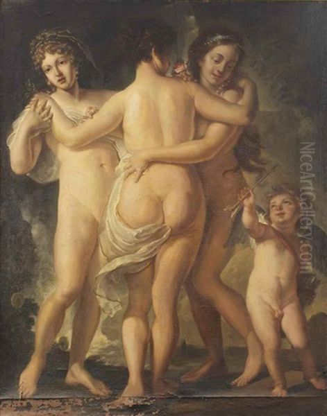 The Three Graces With Cupid Oil Painting by Johann Baptist the Younger Lampi