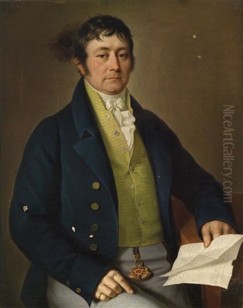 Bildnis Bernhard Stambacher (+ Bildnis Theresia Nagel Aus Tulln Verehelichte Stambacher; 2 Works) Oil Painting by Johann Baptist the Younger Lampi