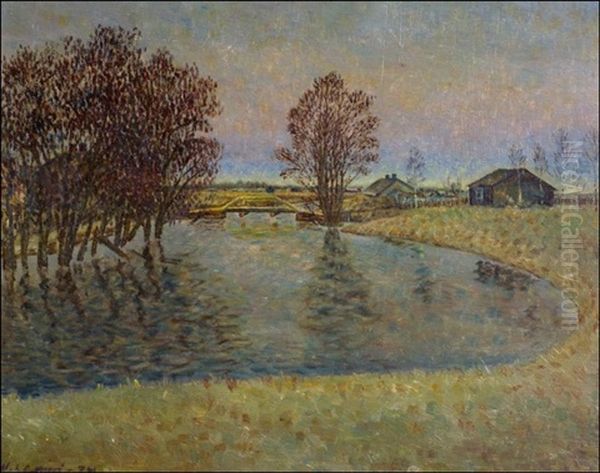 Jokimaisema Oil Painting by Vilho Lampi