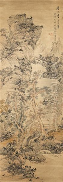 Strolling Amongst Autumn Mountains Oil Painting by Lan Ying