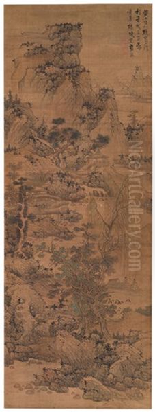 Landscape After Wang Meng Oil Painting by Lan Ying