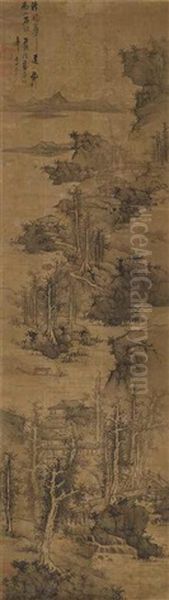 Landscape In Style Of Wu Zhen Oil Painting by Lan Ying