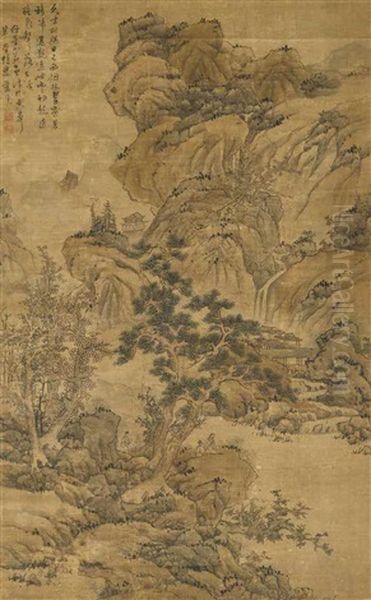 Landscape In The Style Of Dong Yuan Oil Painting by Lan Ying