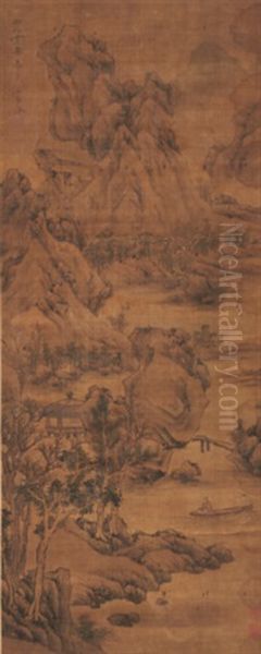 Landscape After Zhao Mengfu Oil Painting by Lan Ying