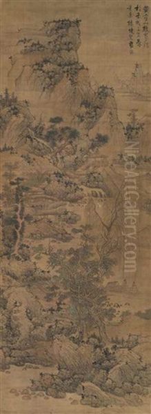 Landscape After Wang Meng Oil Painting by Lan Ying