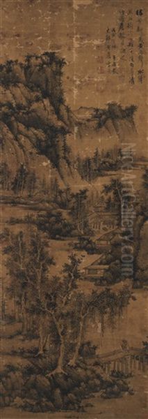 Recluse Crossing A Bridge Oil Painting by Lan Ying